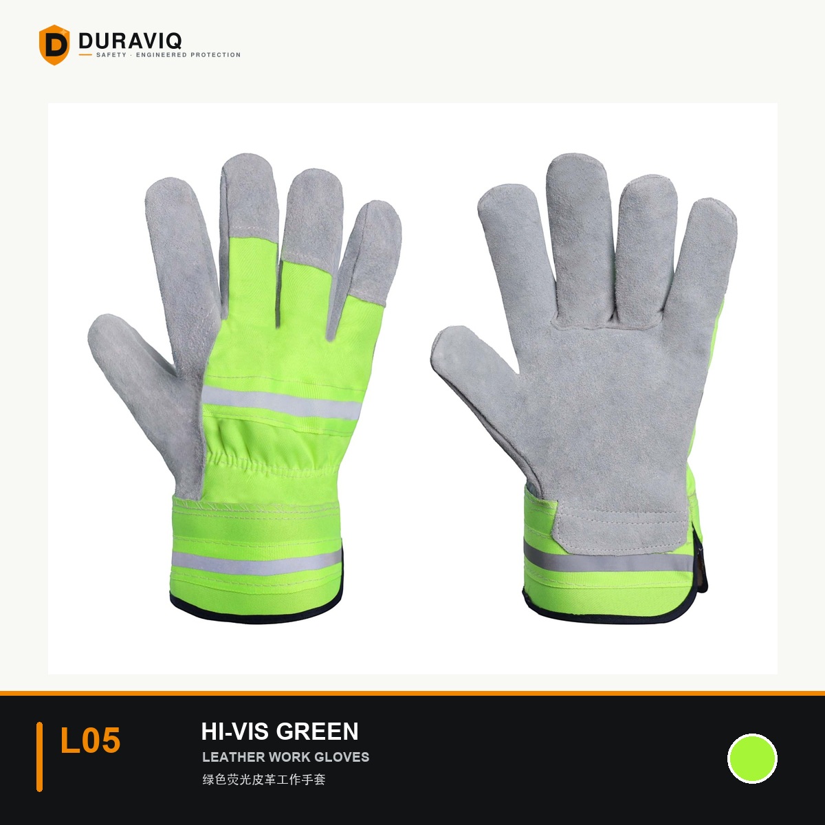 Hi-Vis Green Leather Work Gloves