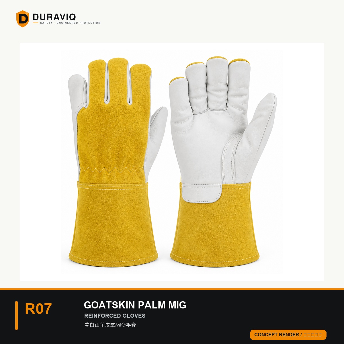 Yellow-White Goatskin Palm MIG Gloves