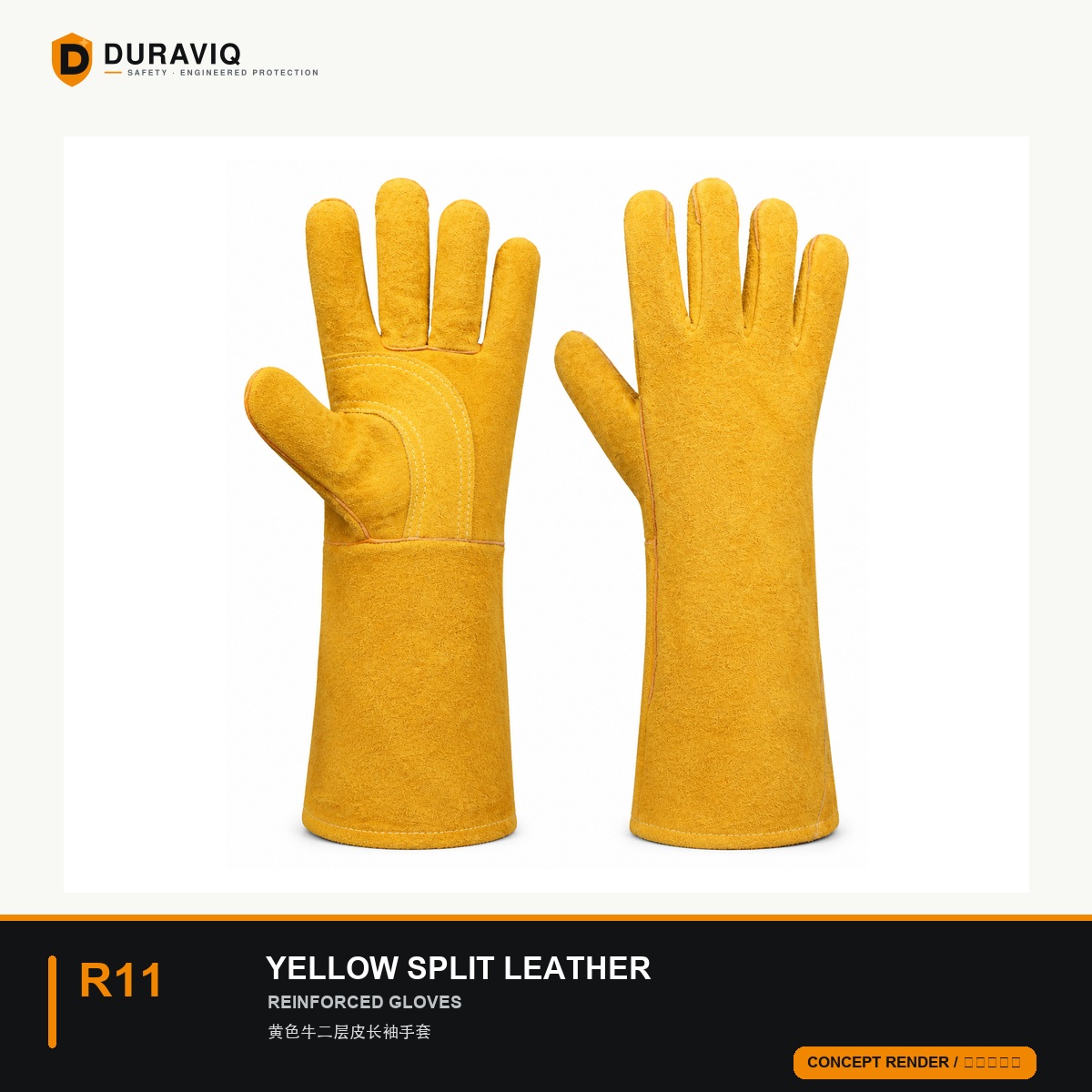 Yellow Split-Leather Long-Cuff Gloves