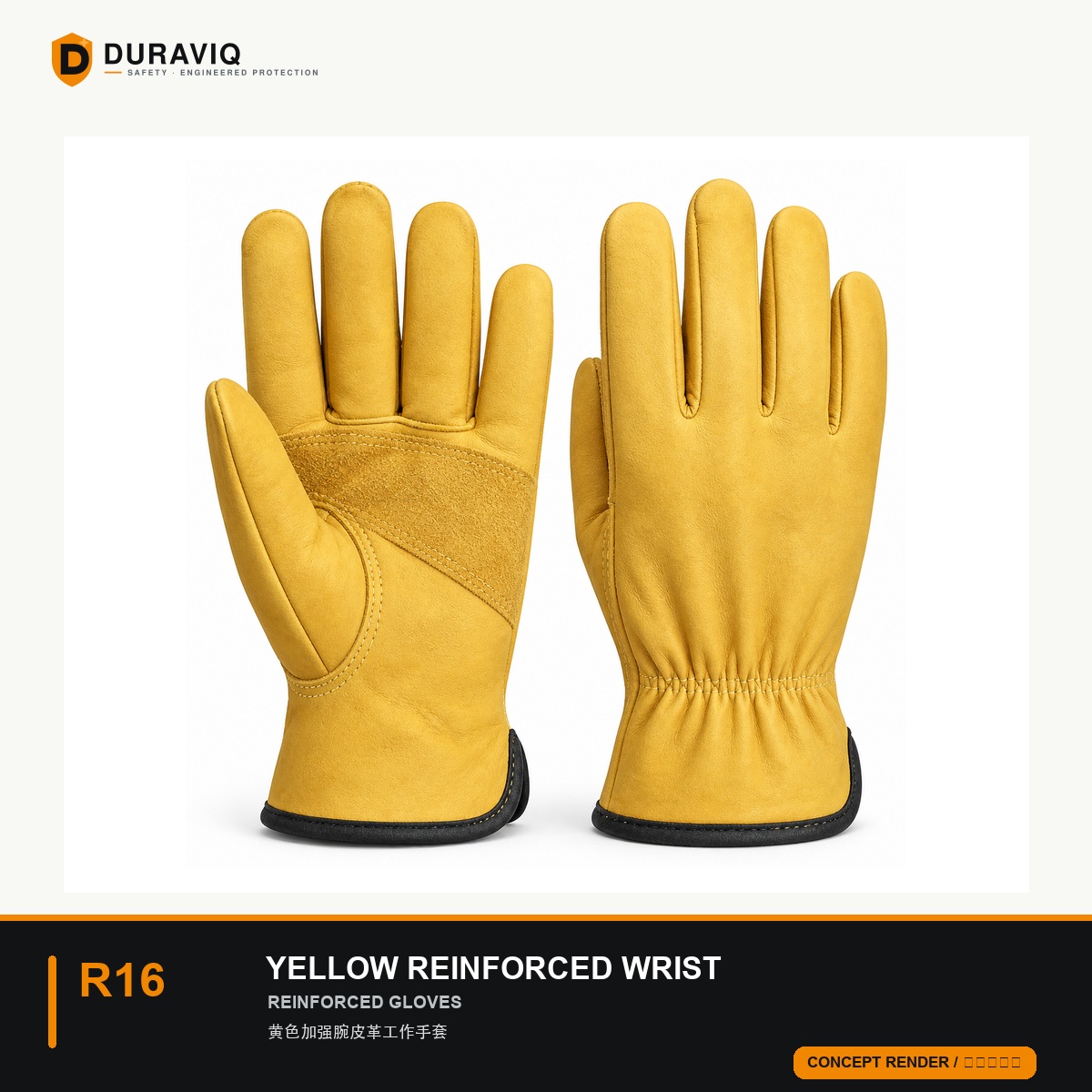 Yellow Reinforced-Wrist Leather Work Gloves