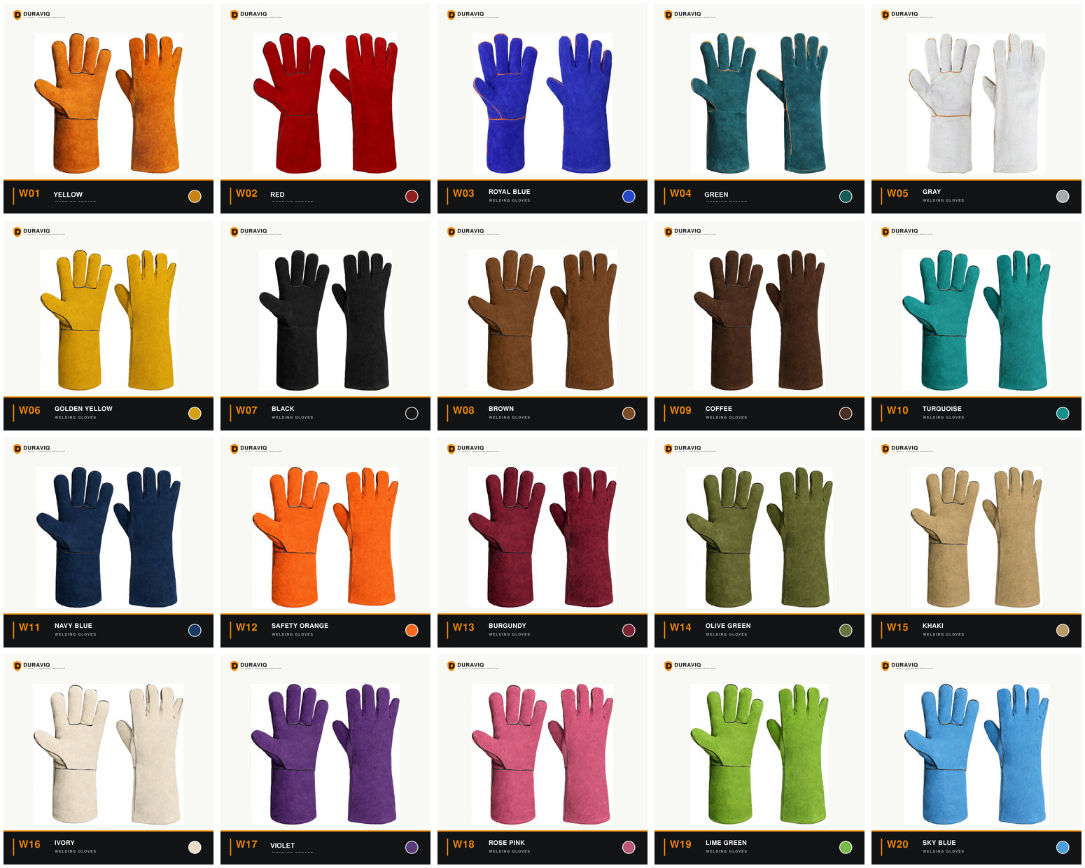 DURAVIQ welding gloves in 20 colors
